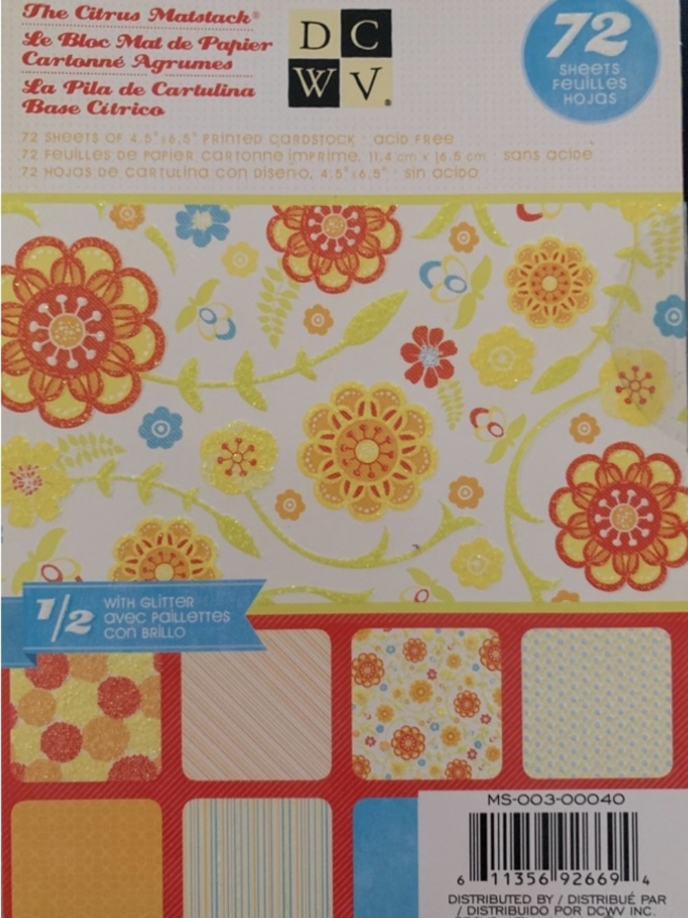 DCWV Citrus Matstack Floral Printed Cardstock Pad 72 Sheets - 4 1/2 x 6 1/2